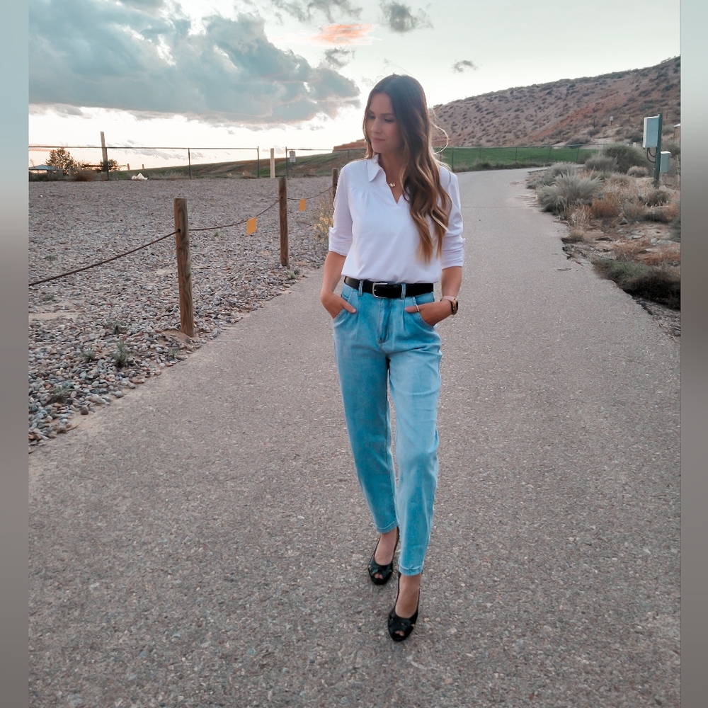 Amazon 3/4 sleeve White Collared Top